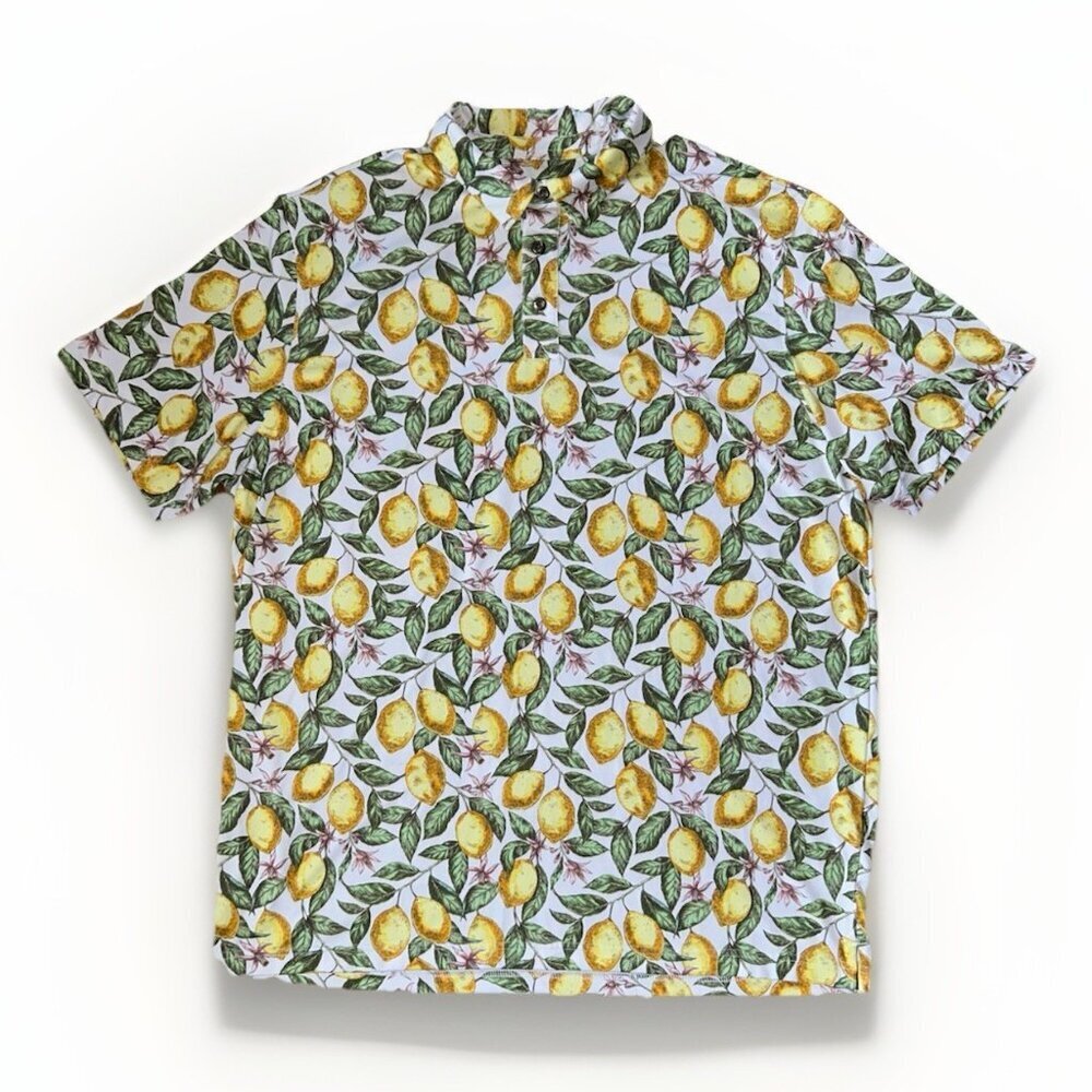 CHASE 54 Tropical Lemon Short Sleeve Polo Shirt Men's Size XL Vacation Fruity